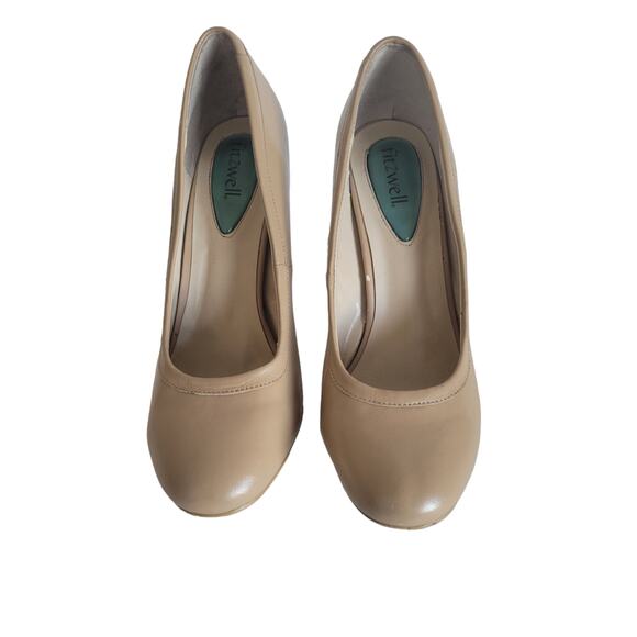 Fitzwell Women's Round Toe Tan Slip On Leather Elegant Pump Heels Size: 8 - Picture 2 of 6